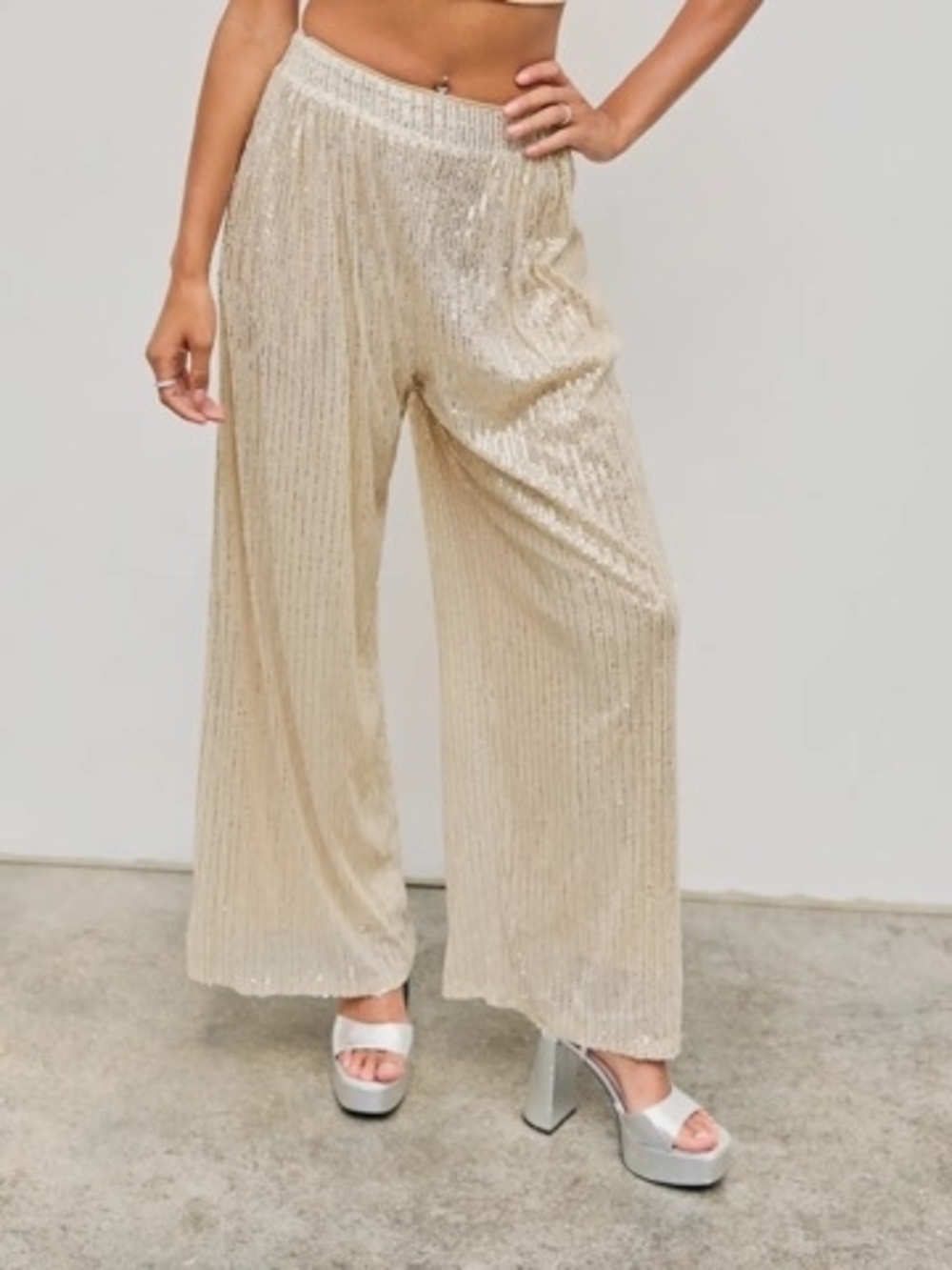 Cider Metallic Wide-Leg Pants in Champagne Gold Size XL NEW